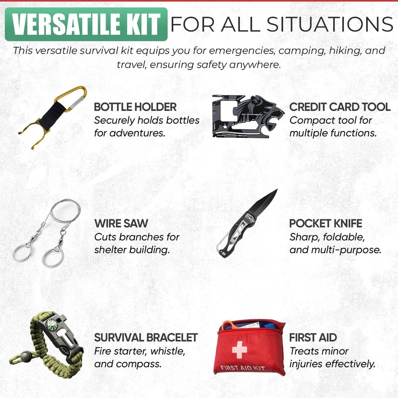 Alertoa Survival Kit - All-in-One Survival Gear and Supplies for Camping, Hiking, Hunting, and Car Emergencies - Essential Tools, Great Gift for Men, Fathers, Boyfriends, Boys, Dads and Scouts - Image 4